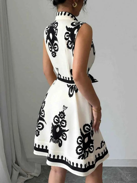 Printed Sleeveless Button Front Dress
