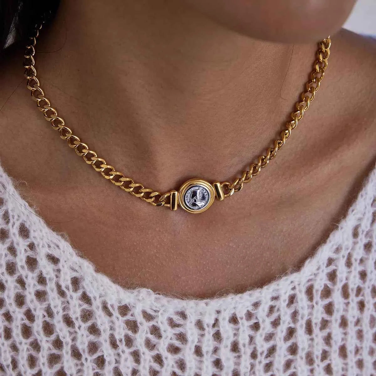 18K Gold-Plated Vintage Coin Charm Necklace