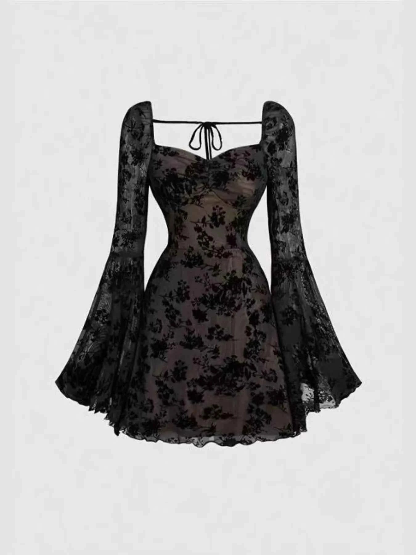Lace Flare Sleeve Mini Dress